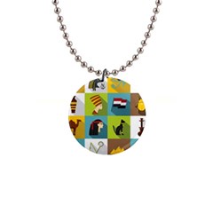 Egypt Travel Items Icons Set Flat Style 1  Button Necklace by Wegoenart