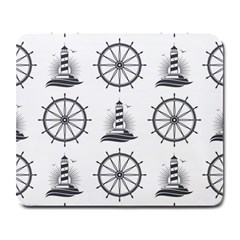 Marine Nautical Seamless Pattern With Vintage Lighthouse Wheel Large Mousepads