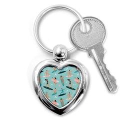 Beach Surfing Surfers With Surfboards Surfer Rides Wave Summer Outdoors Surfboards Seamless Pattern Key Chain (heart)