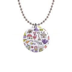 Fantasy Things Doodle Style Vector Illustration 1  Button Necklace