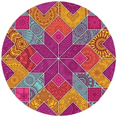 Ethnic Floral Mosaic Pattern Wooden Puzzle Round by Wegoenart