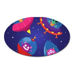 Cartoon Funny Aliens With Ufo Duck Starry Sky Set Oval Magnet by Vaneshart