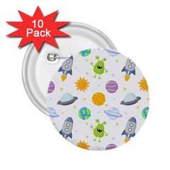 Seamless Pattern Cartoon Space Planets Isolated White Background 2 25  Buttons (10 Pack) 