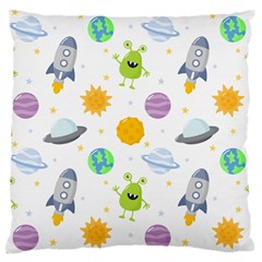 Seamless Pattern Cartoon Space Planets Isolated White Background Large Cushion Case (one Side)