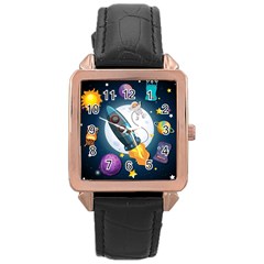 Spaceship Astronaut Space Rose Gold Leather Watch 