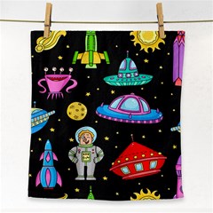 Seamless Pattern With Space Objects Ufo Rockets Aliens Hand Drawn Elements Space Face Towel by Vaneshart