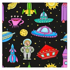 Seamless Pattern With Space Objects Ufo Rockets Aliens Hand Drawn Elements Space Large Satin Scarf (square) by Vaneshart