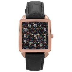 Seamless Pattern With Love Symbols Rose Gold Leather Watch 