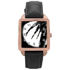 Black And White Tropical Moonscape Illustration Rose Gold Leather Watch 