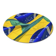 Brazil Flags Waving Background Oval Magnet by dflcprintsclothing