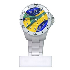 Brazil Flags Waving Background Plastic Nurses Watch by dflcprintsclothing