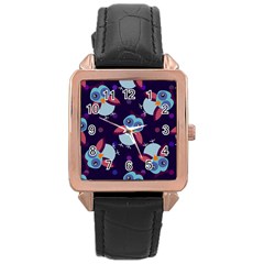 Owl Pattern Background Rose Gold Leather Watch  by Vaneshart