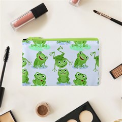 Cute Green Frogs Seamless Pattern Cosmetic Bag (xs) by Vaneshart