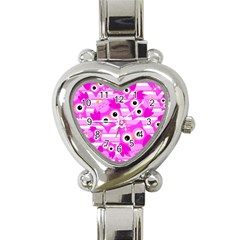 Pink Owl Pattern Background Heart Italian Charm Watch by Vaneshart