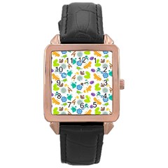 Bacteria Virus Seamless Pattern Rose Gold Leather Watch 