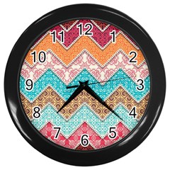 Ethnic Floral Pattern Wall Clock (black)