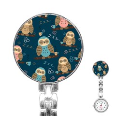 Seamless Pattern Owls Dreaming Stainless Steel Nurses Watch by Vaneshart