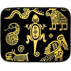 Mexican Culture Golden Tribal Icons Fleece Blanket (mini) by Vaneshart