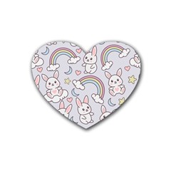 Seamless Pattern With Cute Rabbit Character Heart Coaster (4 Pack) 