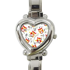 Seamless Pattern Vector Owl Cartoon With Bugs Heart Italian Charm Watch by Vaneshart