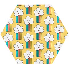 Smile Cloud Rainbow Pattern Yellow Wooden Puzzle Hexagon by Vaneshart