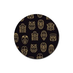 Indian Aztec African Historic Tribal Mask Seamless Pattern Rubber Round Coaster (4 Pack)  by Vaneshart