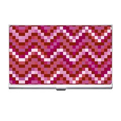 Lesbian Pride Pixellated Zigzag Stripes Business Card Holder by VernenInk