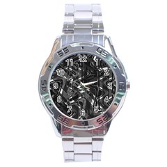 Black And White Intricate Geometric Print Stainless Steel Analogue Watch