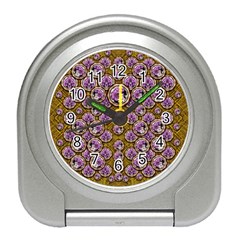 Gold Plates With Magic Flowers Raining Down Travel Alarm Clock by pepitasart