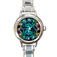 420 Ganja Pattern, Weed Leafs, Marihujana In Colors Round Italian Charm Watch by Casemiro