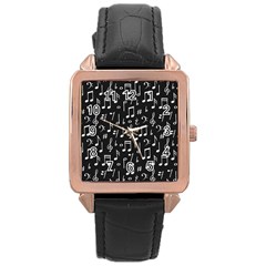 Chalk Music Notes Signs Seamless Pattern Rose Gold Leather Watch 