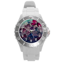 Glitter Butterfly Round Plastic Sport Watch (l) by Sparkle