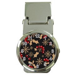 Christmas Pattern With Snowflakes Berries Money Clip Watches by Vaneshart