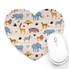 Wild Animals Seamless Pattern Heart Mousepads