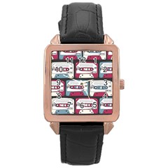 Music Symbols Rock Music Seamless Pattern Rose Gold Leather Watch 