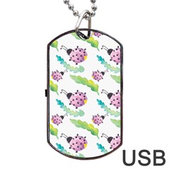 Watercolor Pattern With Lady Bug Dog Tag Usb Flash (one Side) by Vaneshart