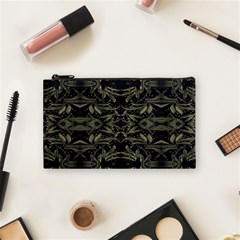 Stylized Golden Ornate Nature Motif Print Cosmetic Bag (small)