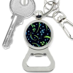 Abstract Wildflowers Dark Blue Background-blue Flowers Blossoms Flat Retro Seamless Pattern Daisy Bottle Opener Key Chain by BangZart