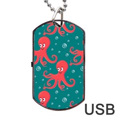 Cute Smiling Red Octopus Swimming Underwater Dog Tag Usb Flash (one Side) by BangZart