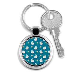 Elegant Swan Pattern With Water Lily Flowers Key Chain (round) by BangZart