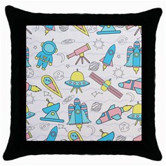 Cute Seamless Pattern With Space Throw Pillow Case (black) by BangZart