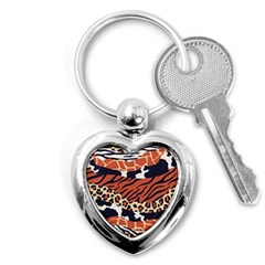 Mixed Animal Skin Print Safari Textures Mix Leopard Zebra Tiger Skins Patterns Luxury Animals Texture Key Chain (heart)