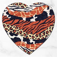 Mixed Animal Skin Print Safari Textures Mix Leopard Zebra Tiger Skins Patterns Luxury Animals Texture Jigsaw Puzzle (heart) by BangZart