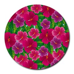 Background Cute Flowers Fuchsia With Leaves Round Mousepads by BangZart