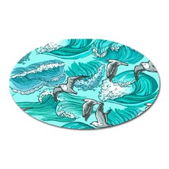 Sea Waves Seamless Pattern Oval Magnet by BangZart