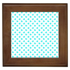 White Light Blue Hearts Pattern, Pastel Sky Blue Color Framed Tile