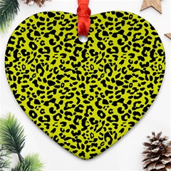 Leopard Spots Pattern, Yellow And Black Animal Fur Print, Wild Cat Theme Ornament (heart) by Casemiro