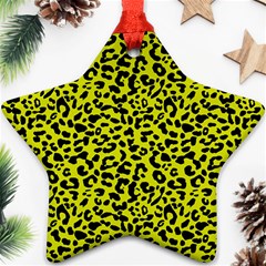 Leopard Spots Pattern, Yellow And Black Animal Fur Print, Wild Cat Theme Star Ornament (two Sides) by Casemiro