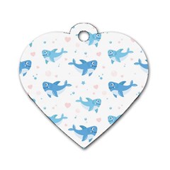 Seamless Pattern With Cute Sharks Hearts Dog Tag Heart (two Sides) by BangZart