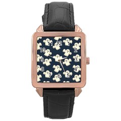 Hand Drawn Ghost Pattern Rose Gold Leather Watch  by BangZart